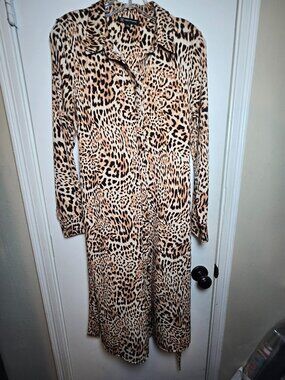 INC Leopard Print Belted Shirt Dress Petite Medium